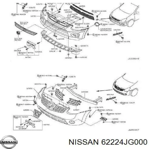 62224JG000 Nissan кронштейн бампера переднього, зовнішній правий