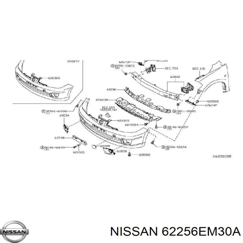 Заглушка/ решітка протитуманних фар бампера переднього, права Nissan Tiida (C11X) (Нісан Тііда)