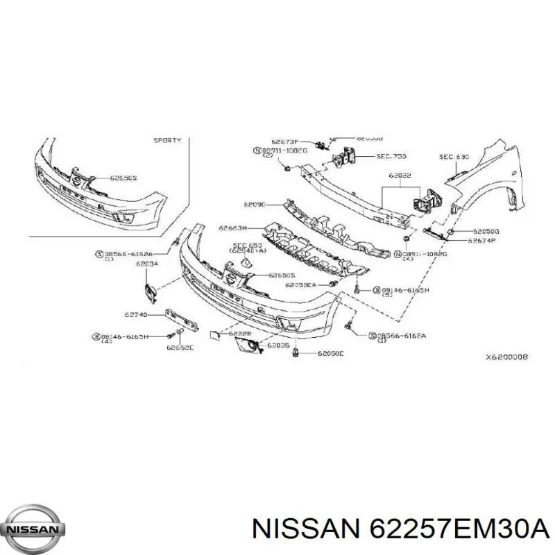 Заглушка/ решітка протитуманних фар бампера переднього, ліва Nissan Tiida (C11X) (Нісан Тііда)