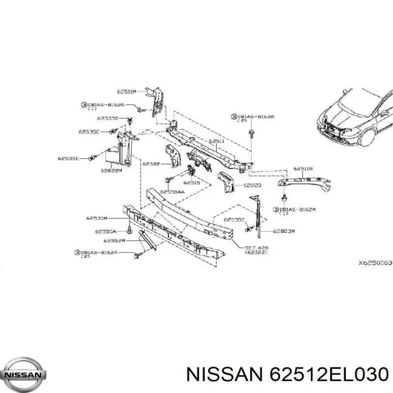 Супорт радіатора правий/монтажна панель кріплення фар Nissan Tiida PRC ASIA (C11Z) (Нісан Тііда)