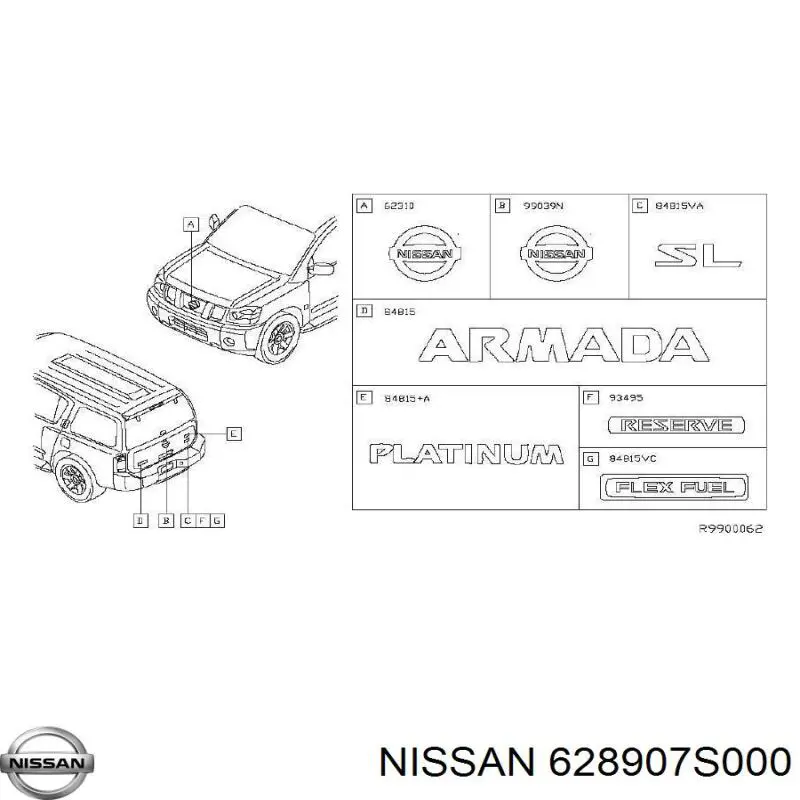 Емблема на решітку радіатора Nissan/Infiniti 628907S000 ціна, від 31.46 USD