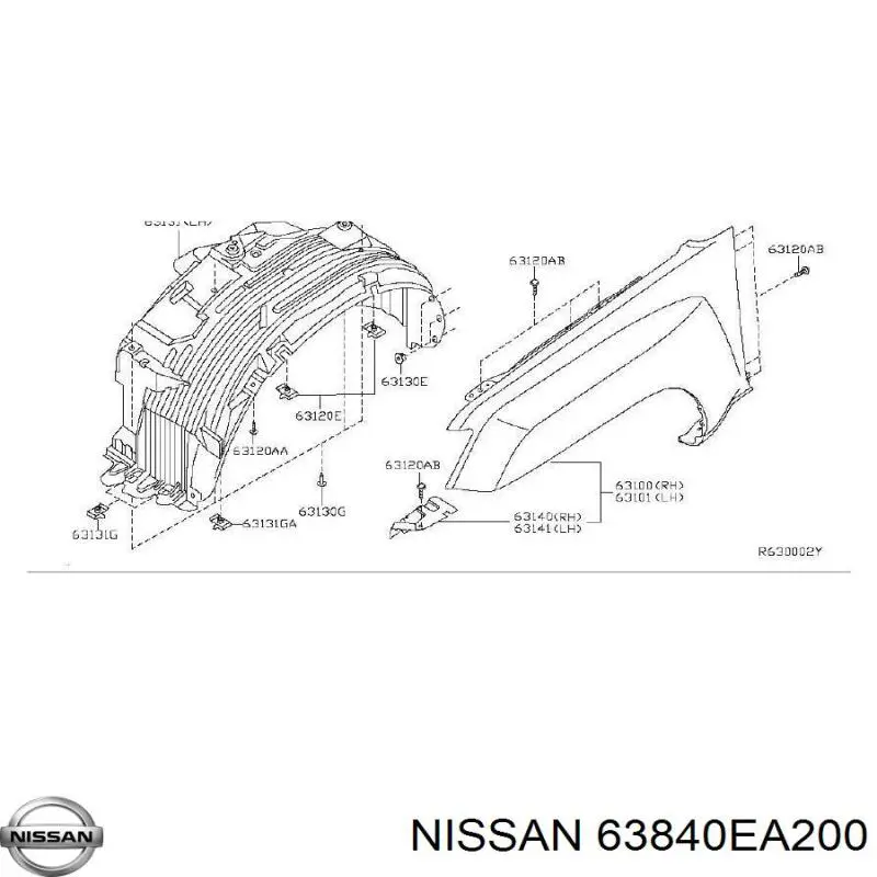 Подкрильнікі переднього крила, правий Nissan/Infiniti 63840EA200 ціна, від 142.93 USD