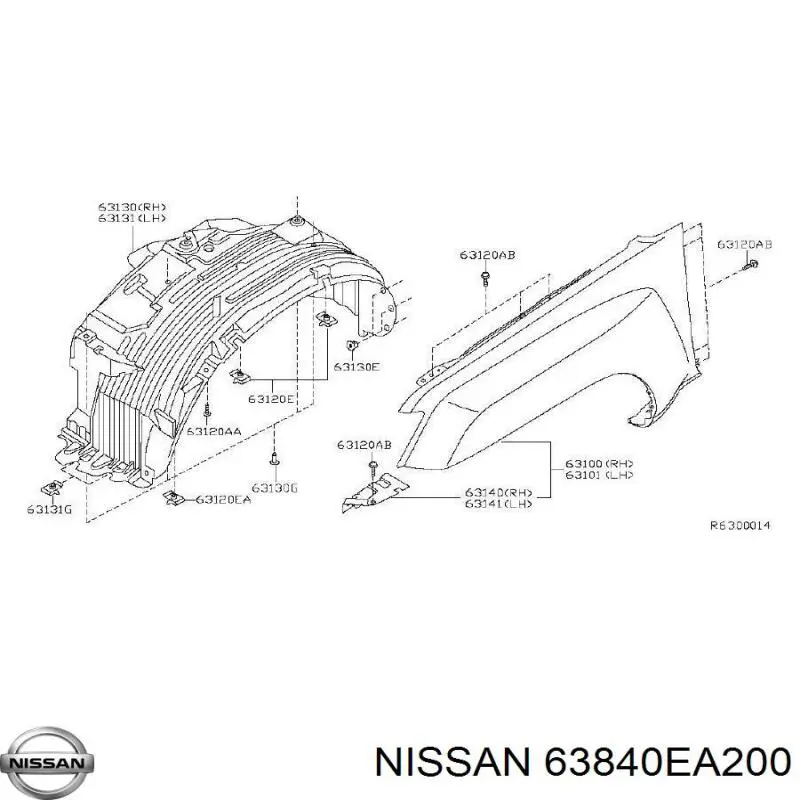 63840EA200 Nissan/Infiniti Підкрилок переднього крила, правий