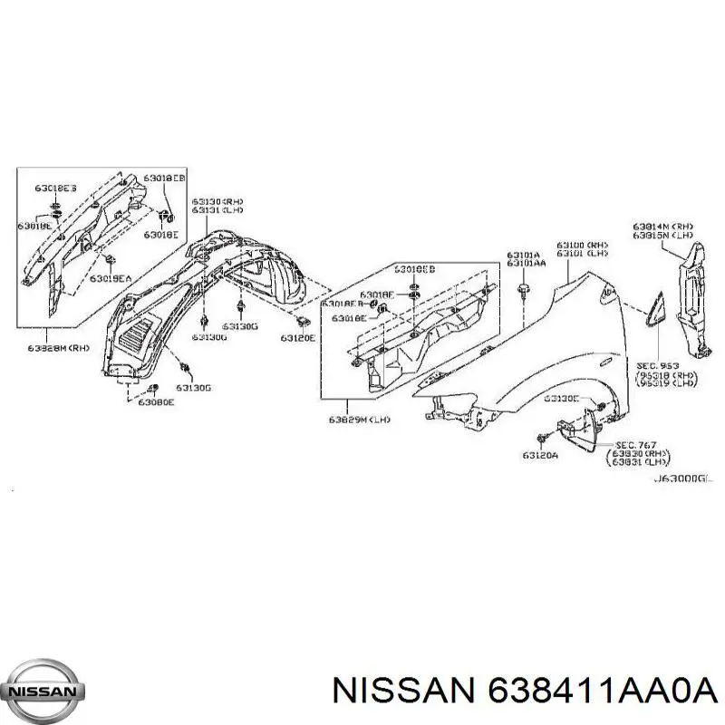 Підкрилок переднього крила, лівий Nissan Murano (Z51) (Нісан Мурано)