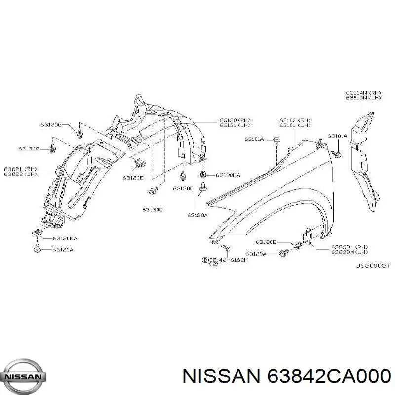 Купити 63842CA000 Nissan/Infiniti Підкрилок переднього крила, правий задній