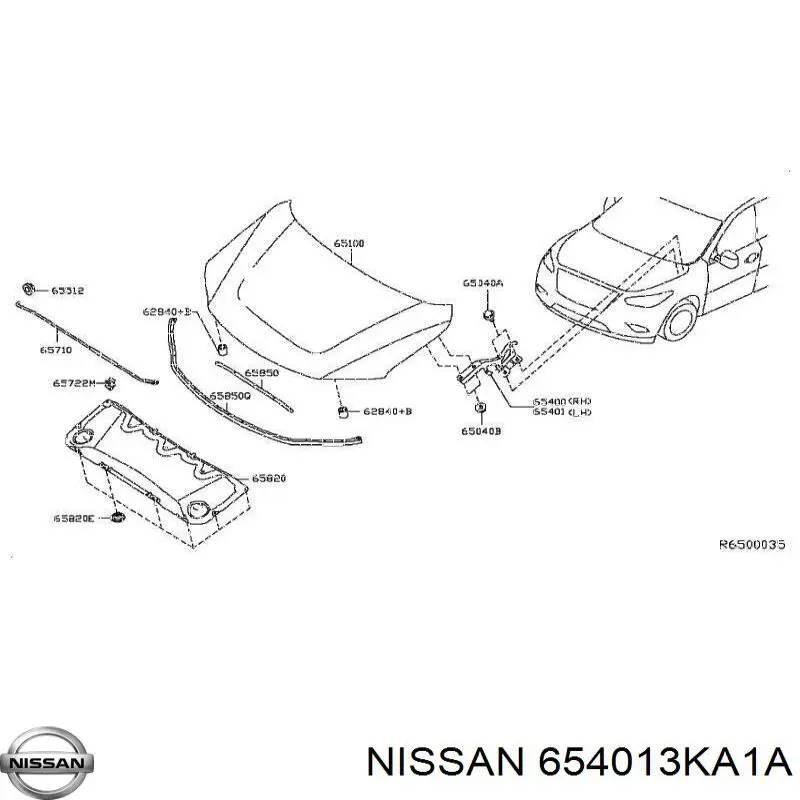 Завіс капота, лівий Nissan/Infiniti 654013KA1A ціна, від 18.97 USD