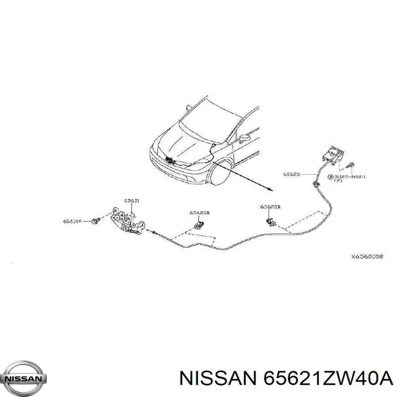 Трос відкриття капота Nissan/Infiniti 65621ZW40A ціна, від 42.33 USD