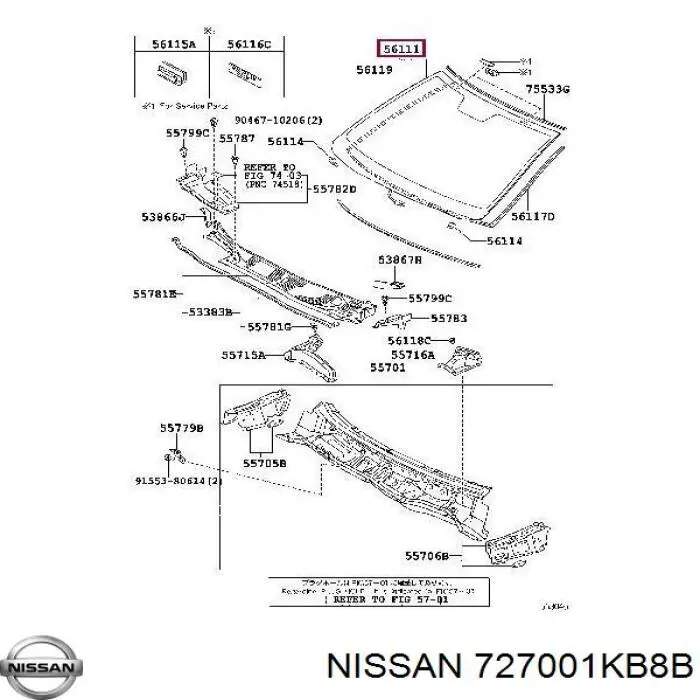 Скло лобове 727001KB8B Nissan