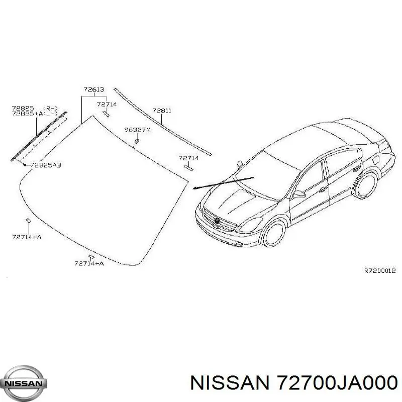 72700JA000 Nissan скло лобове