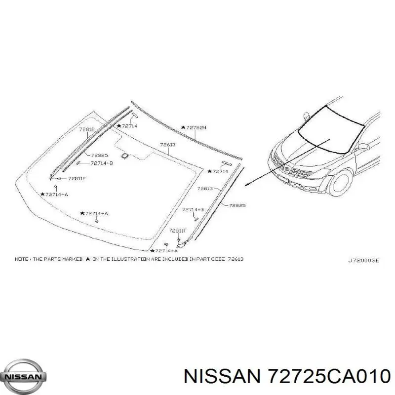 Ущільнювач лобового скла, лівий/правий Nissan Murano (Z50) (Нісан Мурано)