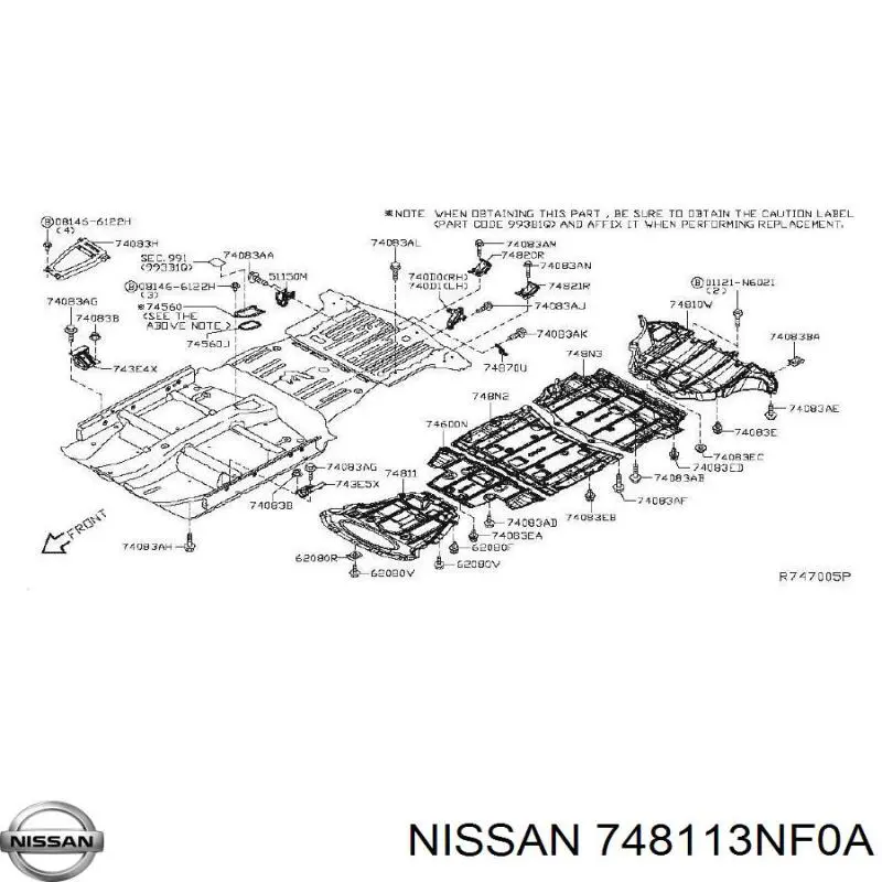 Захист двигуна задній Nissan/Infiniti 748113NF0A ціна, від 13.94 USD