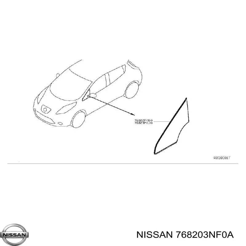 Скло-кватирка двері, передній, правій 768203NF0A Nissan