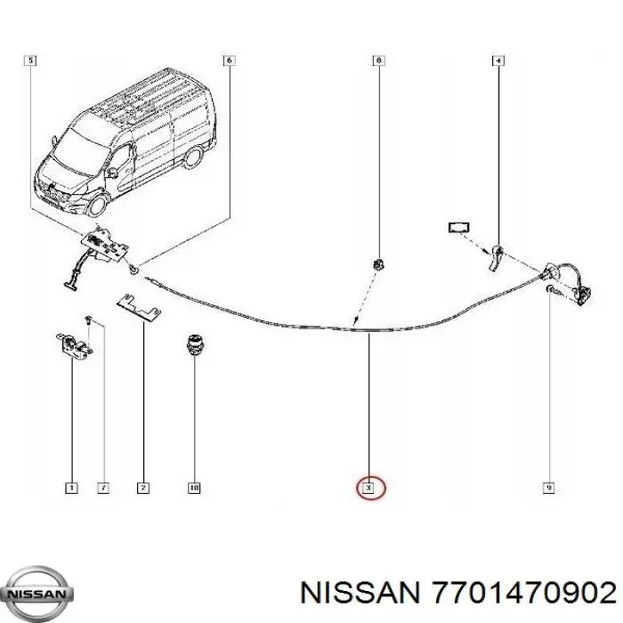 Трос відкривання двері задньої 7701470902 Nissan/Infiniti