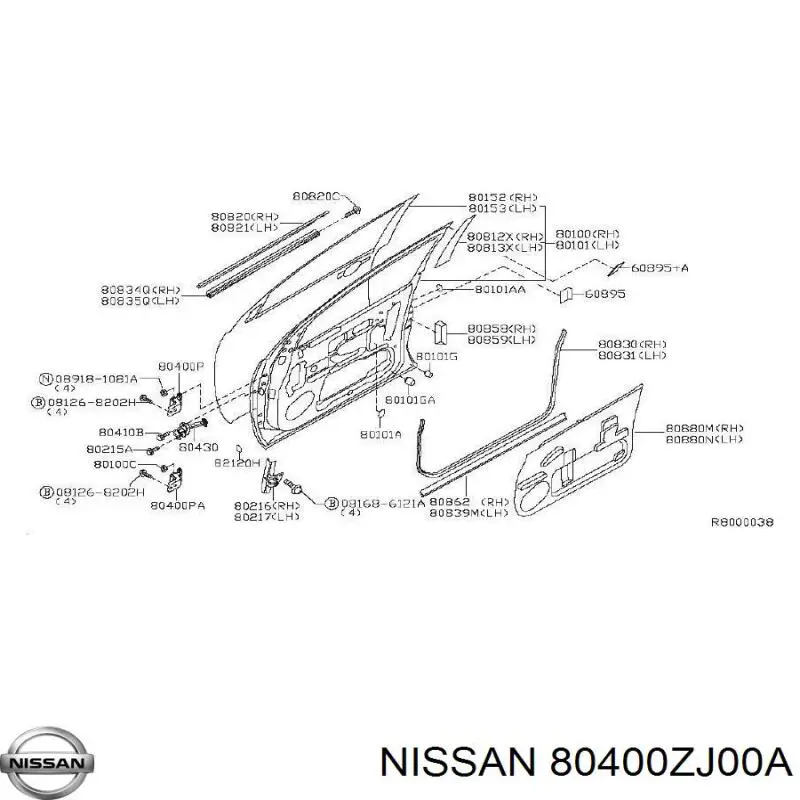 Купити 80400ZJ00A Nissan/Infiniti Петля передніх дверей, правих