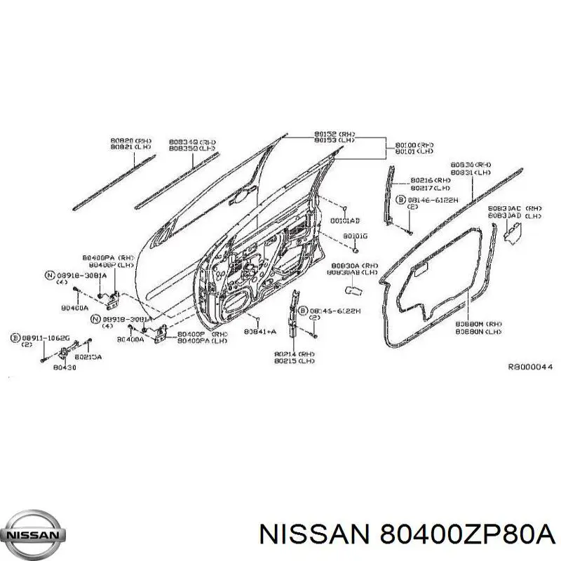Купити 80400ZP80A Nissan/Infiniti Петля передніх дверей, правих
