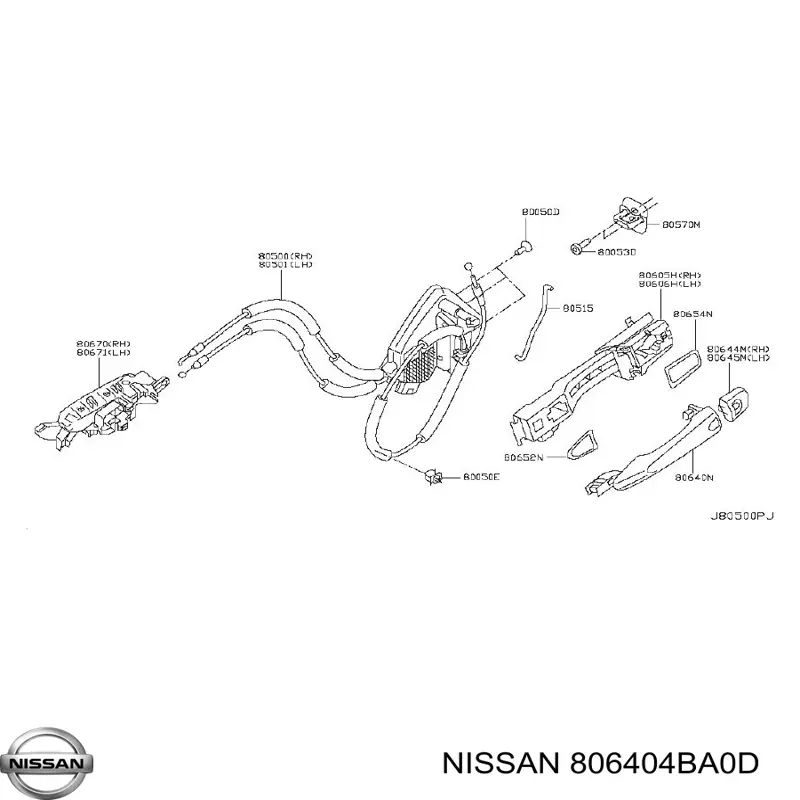 Ручка задньої двері зовнішня 806404BA0D Nissan