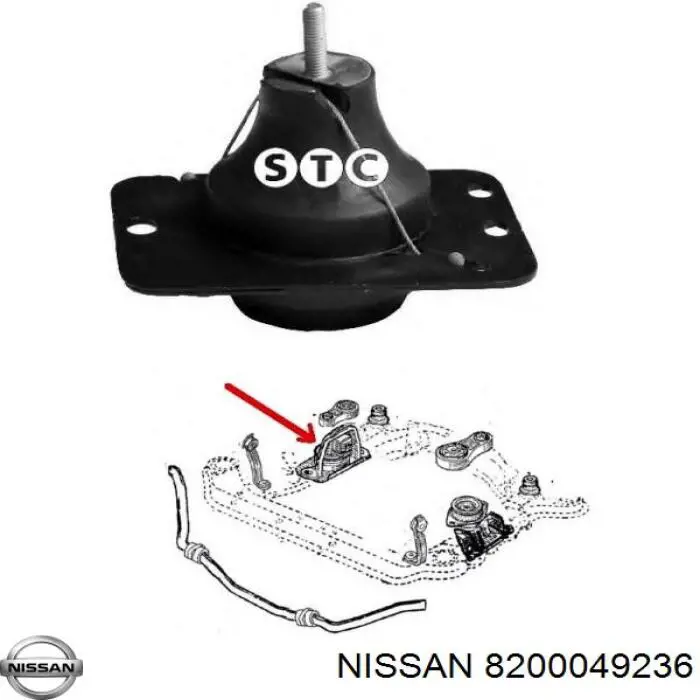 Подушка (опора) двигуна, права 8200049236 Nissan