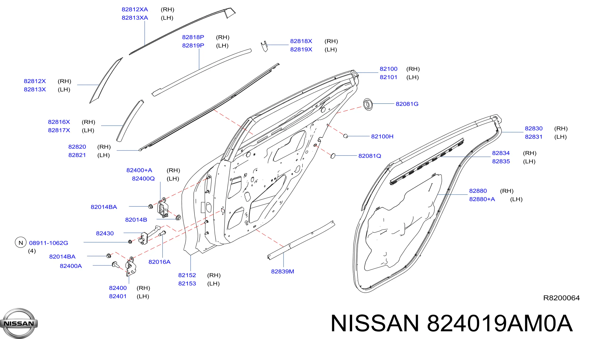 824019AM0A Nissan/Infiniti Петля задніх лівих дверей