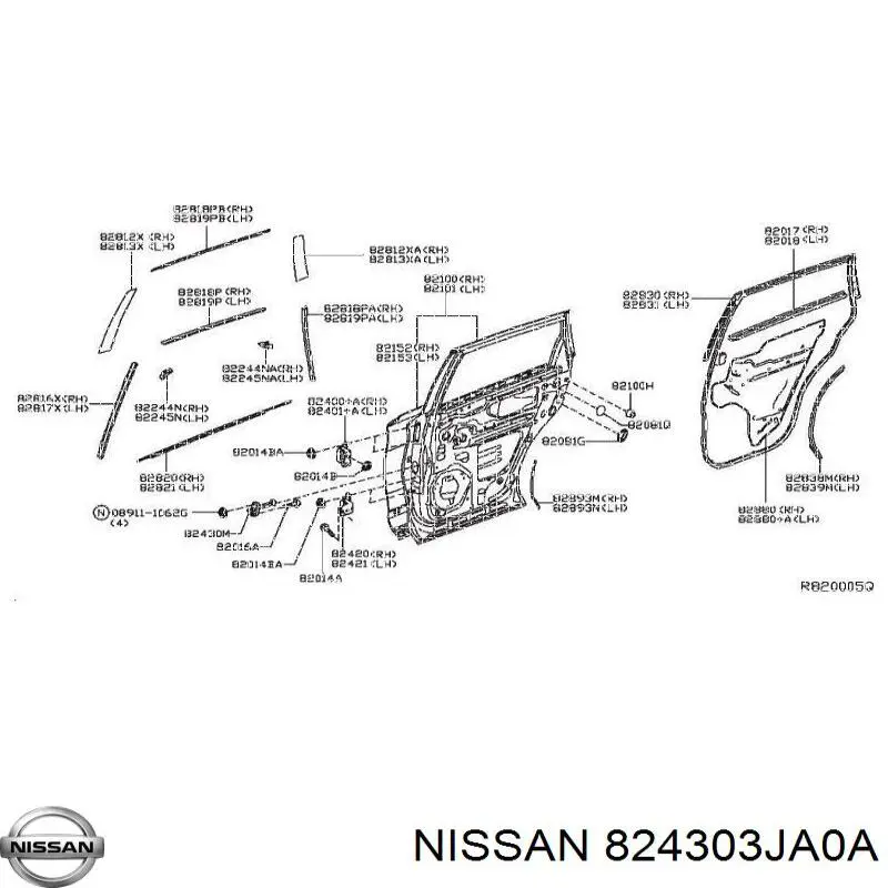 Обмежувач відкриття дверей, задній правий Nissan/Infiniti 824303JA0A ціна, від 2.76 USD
