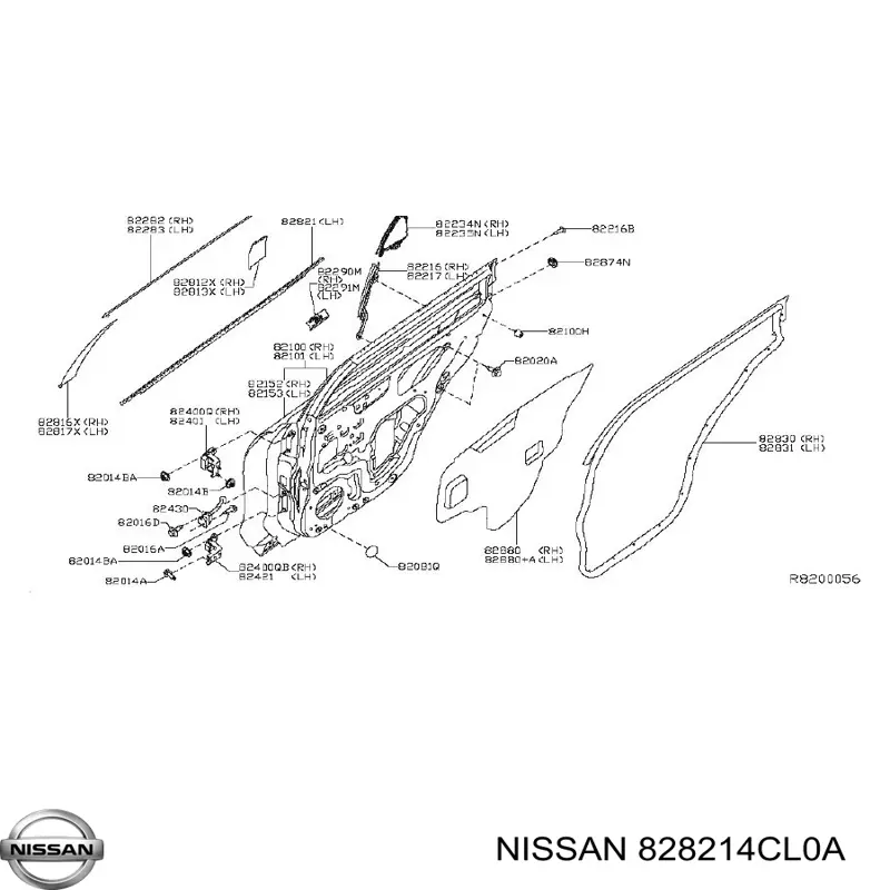Молдинг опускного скла нижній, двері задньої, лівої Nissan/Infiniti 828215HA0A ціна, від 23.38 USD