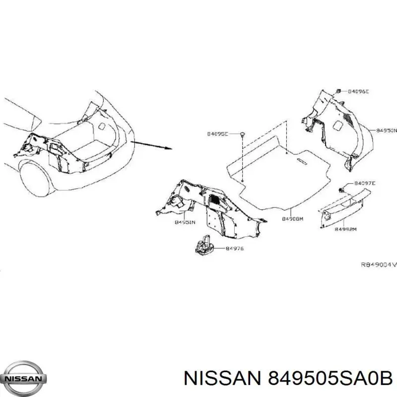 849505SA0B Nissan/Infiniti Облицювання багажного відсіку, праве