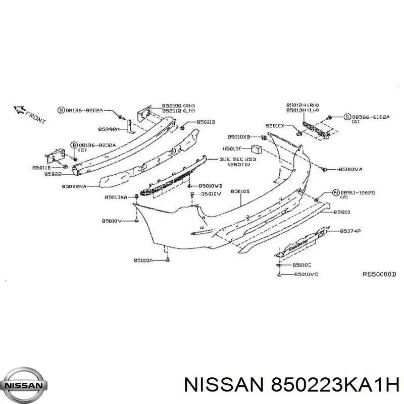 Задній бампер 850223KA1H Nissan/Infiniti