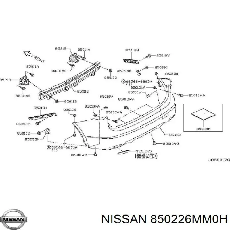 850226MM0H Nissan/Infiniti Буфер (бампер) задній