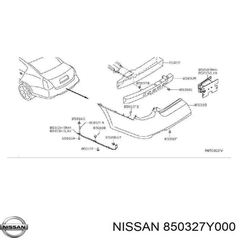 850327Y000 Nissan/Infiniti Шина бампера заднього