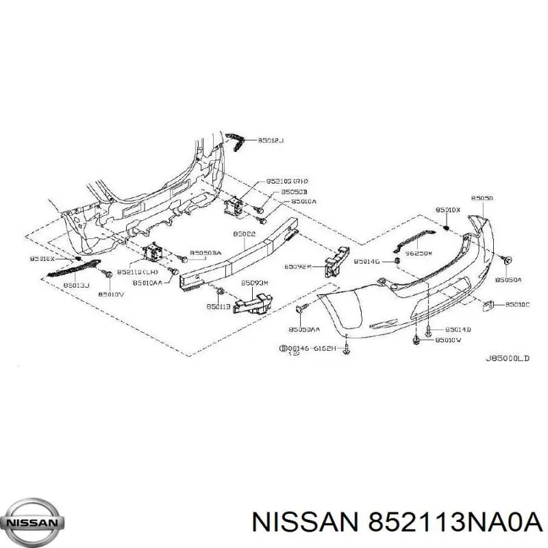 852113NA0A Nissan/Infiniti Кронштейн підсилювача заднього бампера