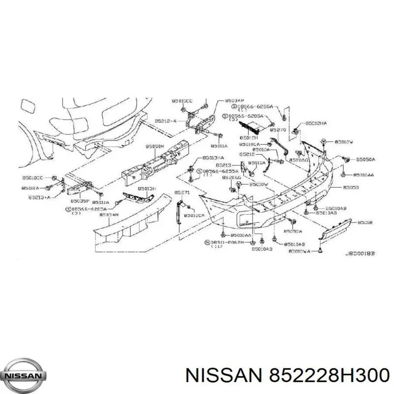 852228H300 Nissan/Infiniti Лівий кронштейн заднього бампера