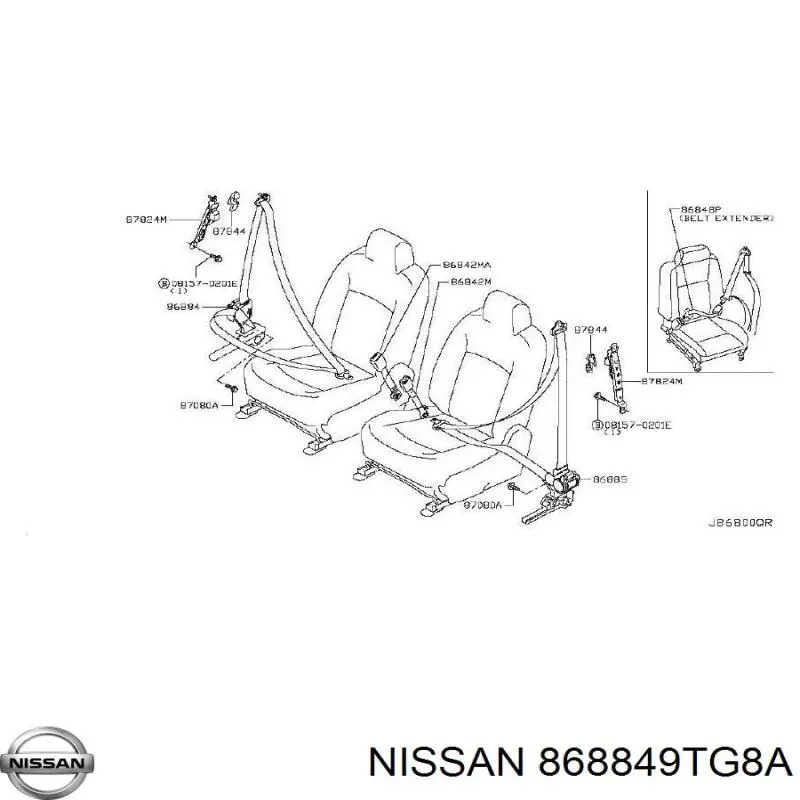 Ремінь безпеки передній правий 868849TA8A Nissan