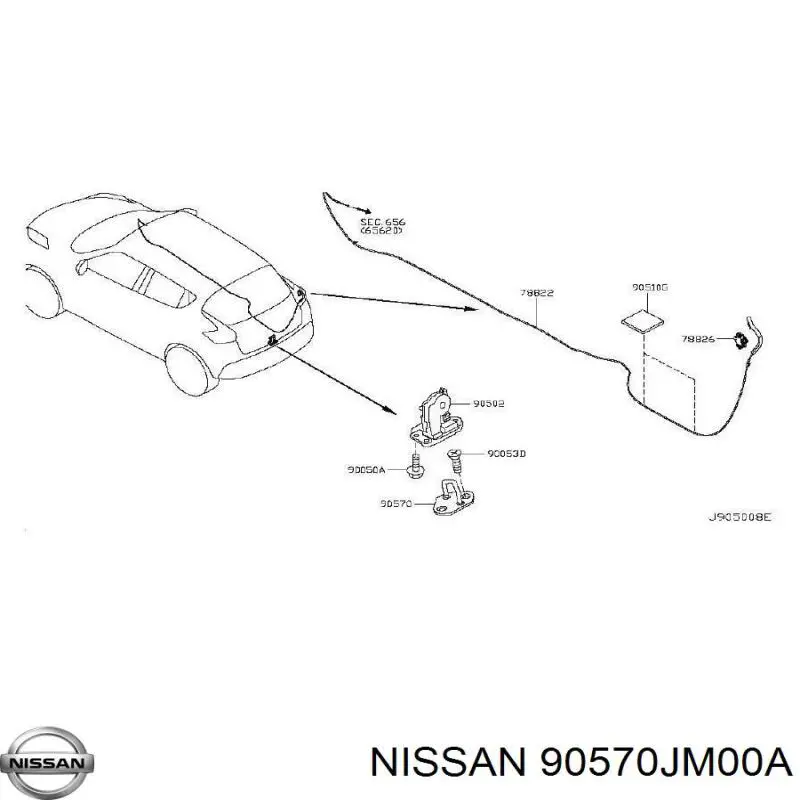90570JM00A Nissan/Infiniti Петля-зачіп (відповідна частина) замка дверей задніх 3-х/(5-х) / кришки багажника