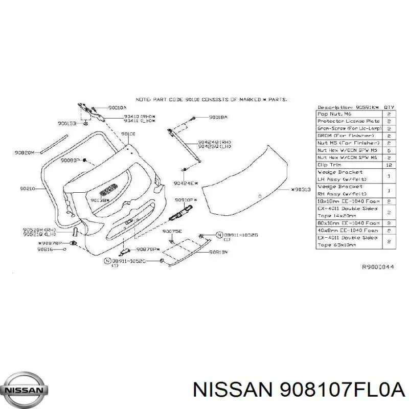 Накладка задньої 3-й/5-й двері Nissan/Infiniti 908107FL0A ціна, від 25.33 USD