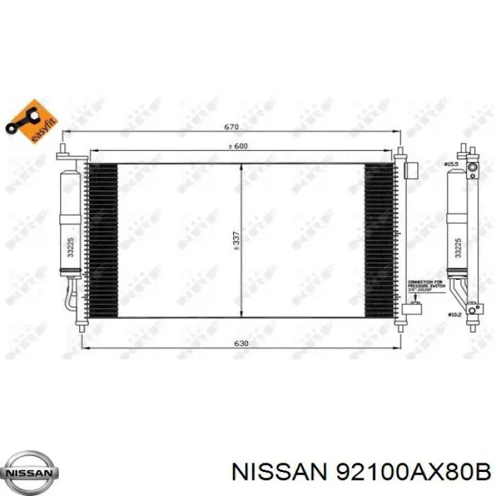 Конденсатор кондиціонера Nissan/Infiniti 92100AX80B ціна, від 74.48 USD