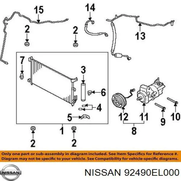 92490EL000 Nissan/Infiniti Шланг кондиціонера, від компресора до радіатора