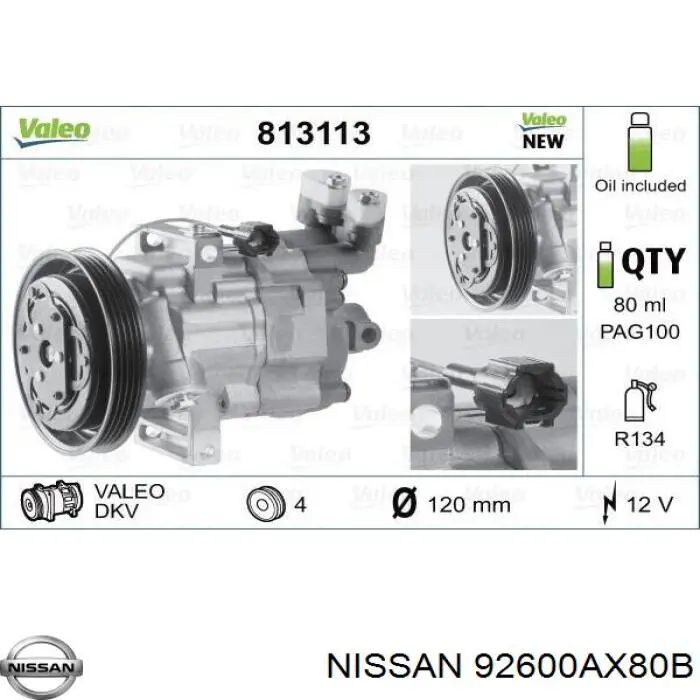 Компресор системи кондиціювання Nissan/Infiniti 92600AX80B ціна, від 98.43 USD