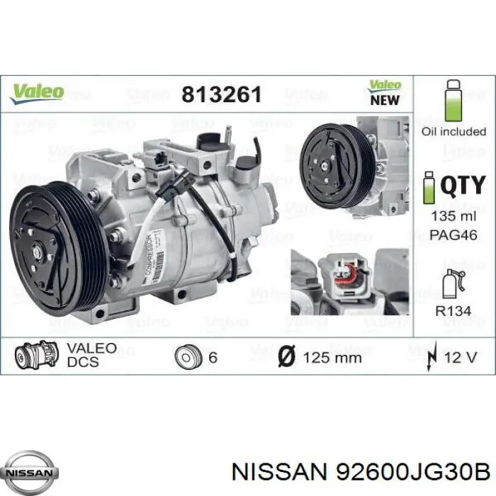 Компресор системи кондиціювання Nissan/Infiniti 92600JG300 ціна, від 263.46 USD