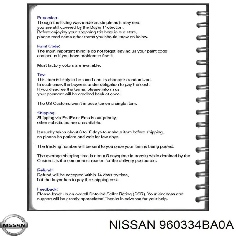 Купити 960334BA0B Nissan/Infiniti Обтічник (спойлер)
