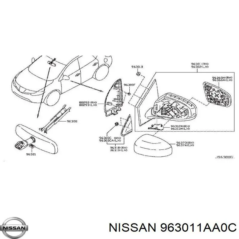 963011AA0C Nissan/Infiniti Праве дзеркало заднього виду
