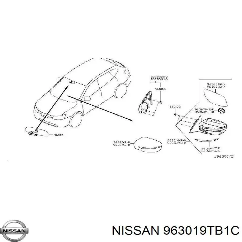 Праве бічне дзеркало Nissan/Infiniti 963019TB1C ціна, від 110.38 USD