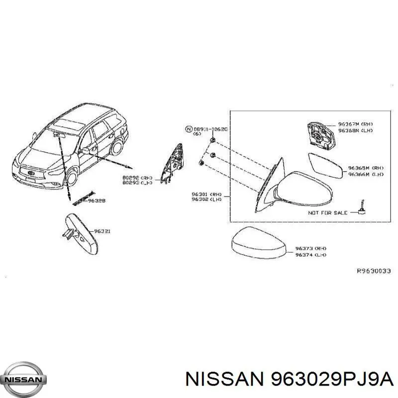 963029PJ9A Nissan/Infiniti Дзеркало заднього виду, ліве