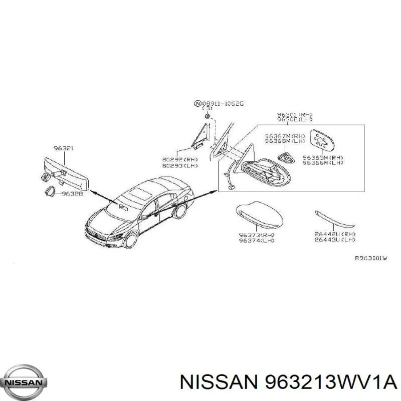 Дзеркало внутрішнє, салону 963213WV1A Nissan