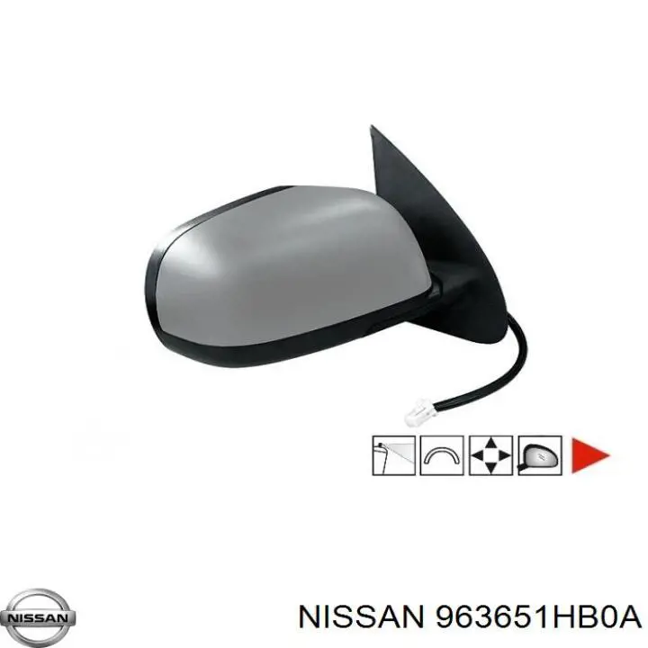 963651HB0A Nissan дзеркальний елемент дзеркала заднього виду, правого