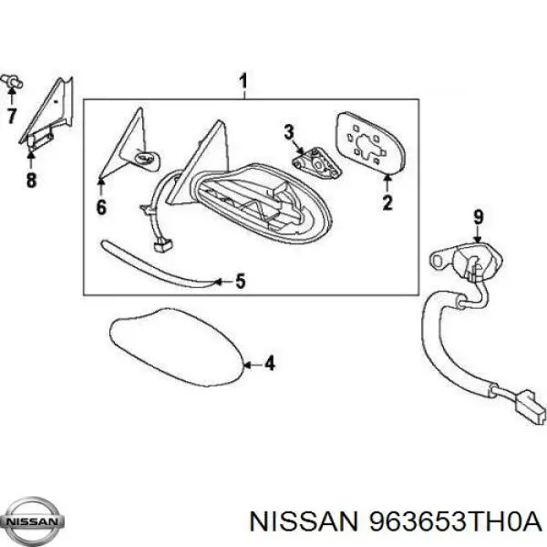963653TH0A Nissan/Infiniti Дзеркальний елемент правий