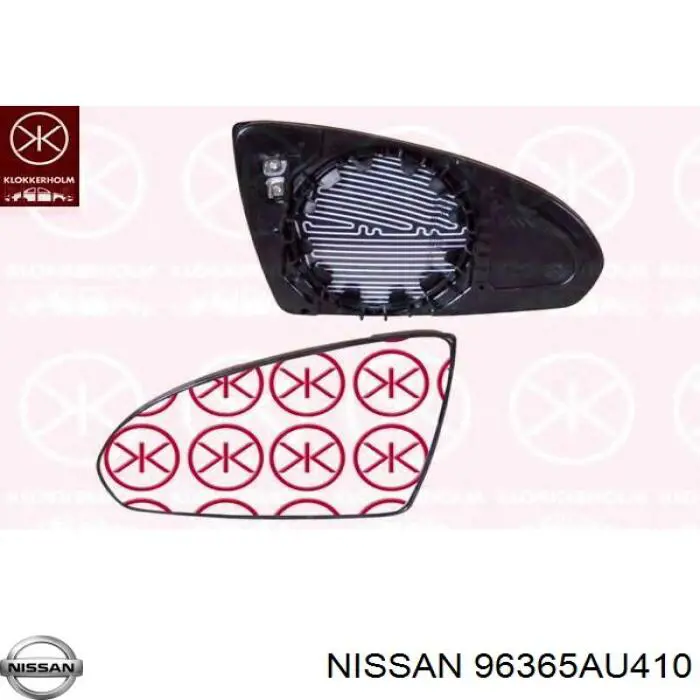 96365AU410 Nissan дзеркальний елемент дзеркала заднього виду, правого