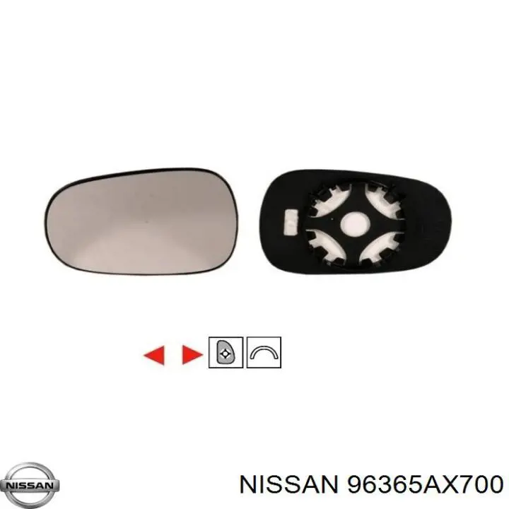 Купити 96365AX700 Nissan/Infiniti Дзеркальний елемент дзеркала заднього виду, лівого