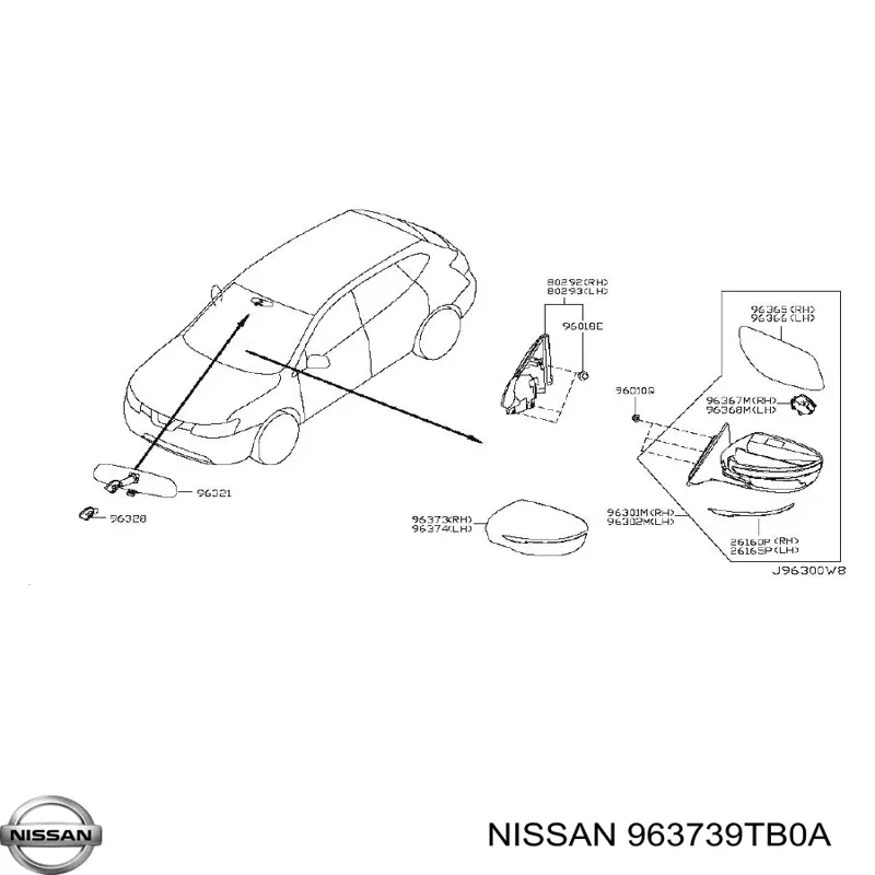 Накладка правого дзеркала заднього виду Nissan/Infiniti 963739TB0A ціна, від 19.00 USD