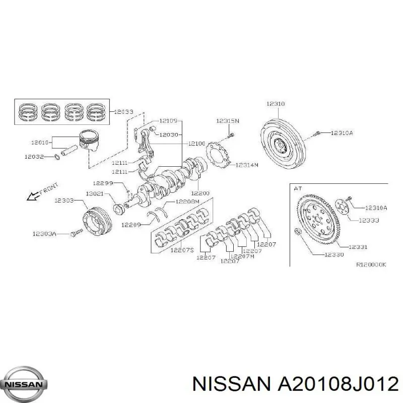Поршень в комплекті на 1 циліндр, STD Nissan X-Trail (T30) (Нісан Ікстрейл)