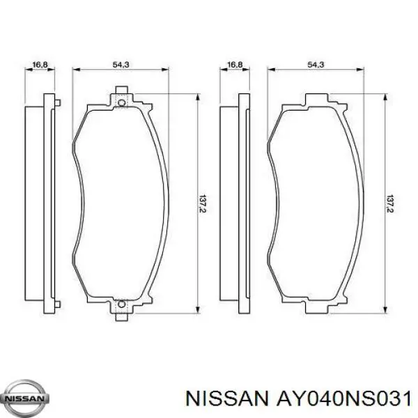 AY040NS031 Nissan/Infiniti Передні гальмівні колодки