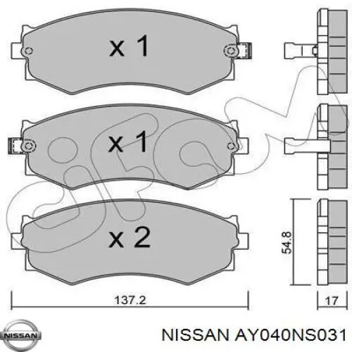Передні тормозні колодки AY040NS031 Nissan/Infiniti